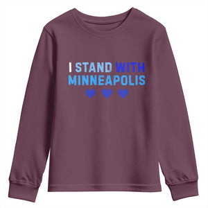 I Stand With Minneapolis Youth Sweatshirt Blue Heart Solidarity Support Minnesota Strong TS02 Maroon Print Your Wear