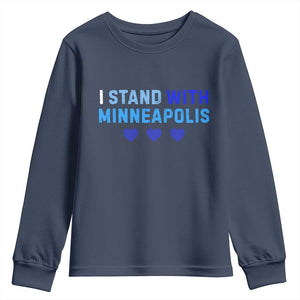 I Stand With Minneapolis Youth Sweatshirt Blue Heart Solidarity Support Minnesota Strong TS02 Navy Print Your Wear