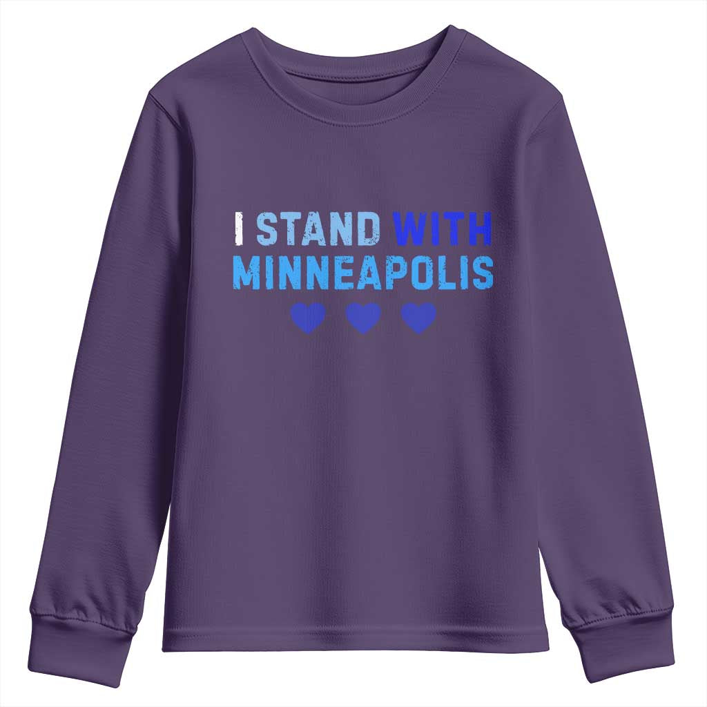 I Stand With Minneapolis Youth Sweatshirt Blue Heart Solidarity Support Minnesota Strong TS02 Purple Print Your Wear