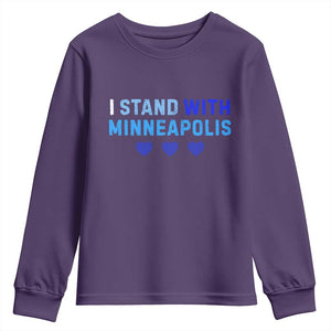 I Stand With Minneapolis Youth Sweatshirt Blue Heart Solidarity Support Minnesota Strong TS02 Purple Print Your Wear
