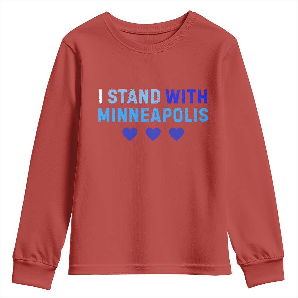 I Stand With Minneapolis Youth Sweatshirt Blue Heart Solidarity Support Minnesota Strong TS02 Red Print Your Wear