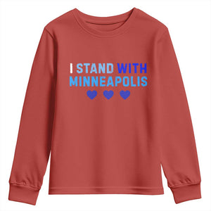 I Stand With Minneapolis Youth Sweatshirt Blue Heart Solidarity Support Minnesota Strong TS02 Red Print Your Wear