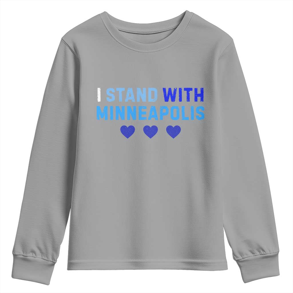 I Stand With Minneapolis Youth Sweatshirt Blue Heart Solidarity Support Minnesota Strong TS02 Sport Gray Print Your Wear