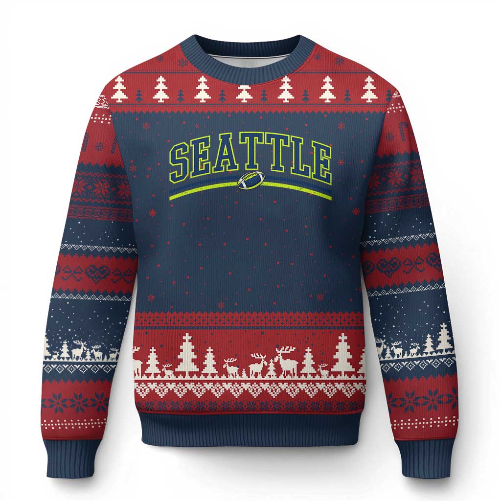 Vintage Seattle Pride Retro Varsity Athletic Style Graphic Ugly Christmas Sweater Game Day Sports Fan