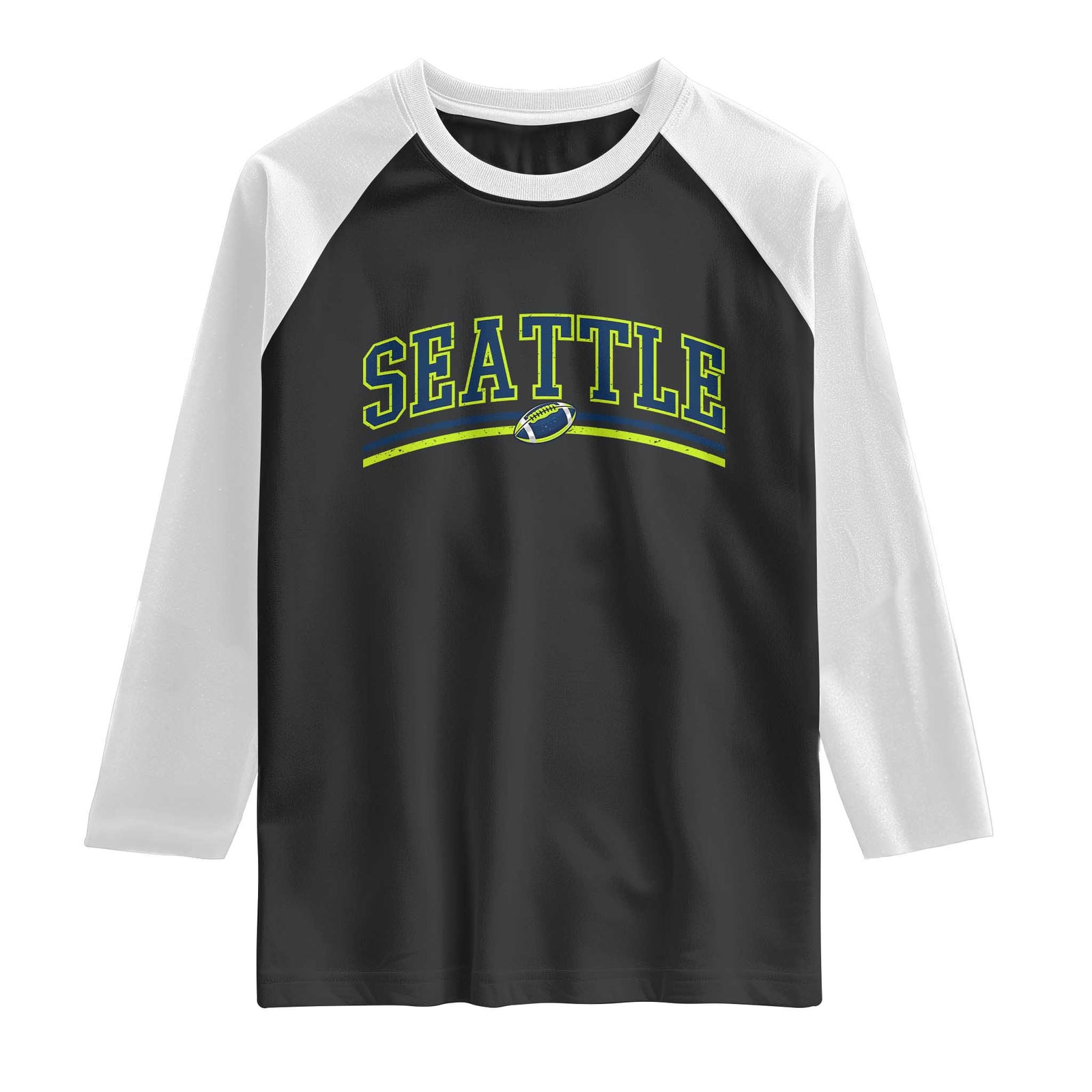 Vintage Seattle Pride Retro Varsity Athletic Style Graphic Raglan Shirt Game Day Sports Fan TS02 Black White Print Your Wear