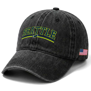 Vintage Seattle Pride Retro Varsity Athletic Style Graphic Washed Cotton Baseball Cap Game Day Sports Fan