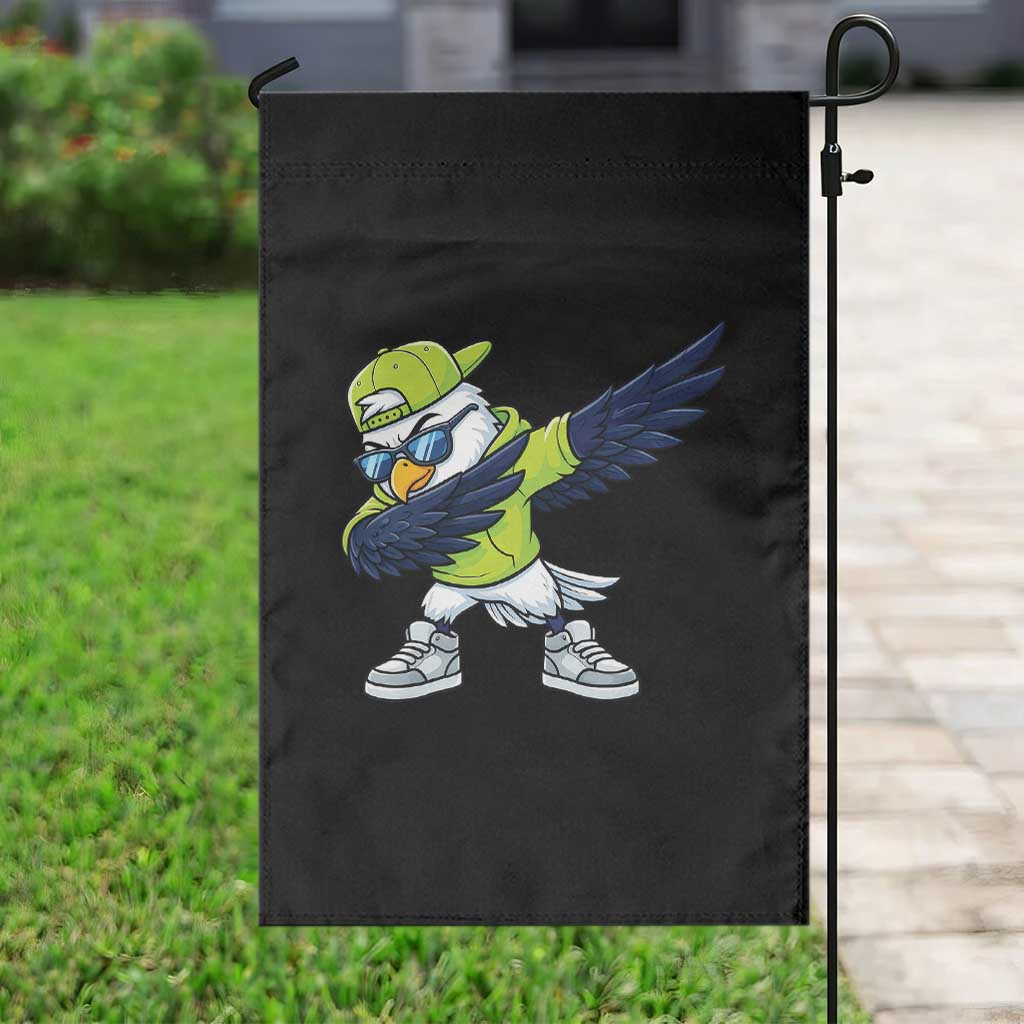 Cool Dabbing Hawk Sports Graphic Garden Flag Neon Green Game Day Fan