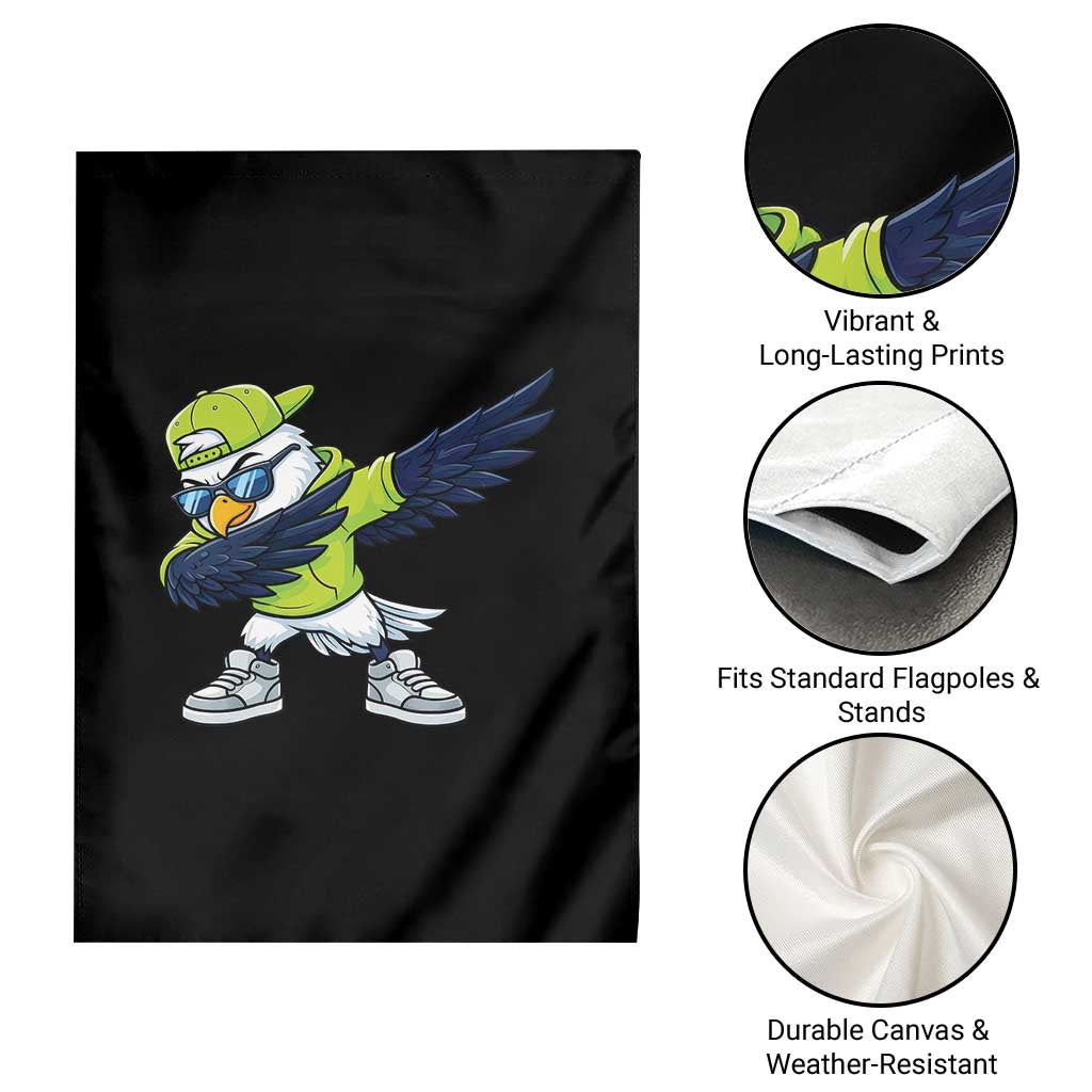 Cool Dabbing Hawk Sports Graphic Garden Flag Neon Green Game Day Fan