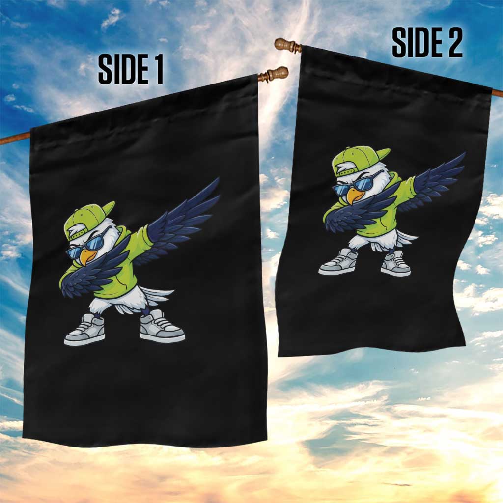 Cool Dabbing Hawk Sports Graphic Garden Flag Neon Green Game Day Fan