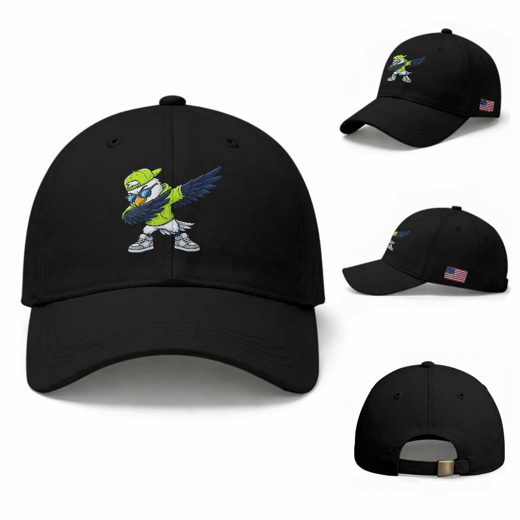 Cool Dabbing Hawk Sports Graphic Baseball Cap Neon Green Game Day Fan