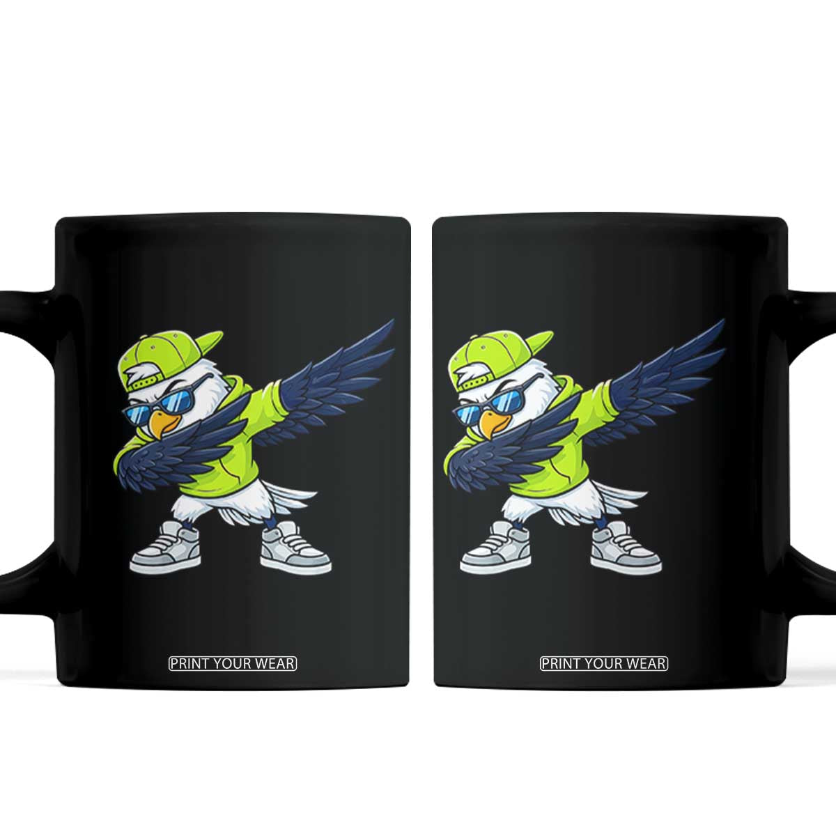 Cool Dabbing Hawk Sports Graphic Coffee Mug Neon Green Game Day Fan TS02 Black Print Your Wear