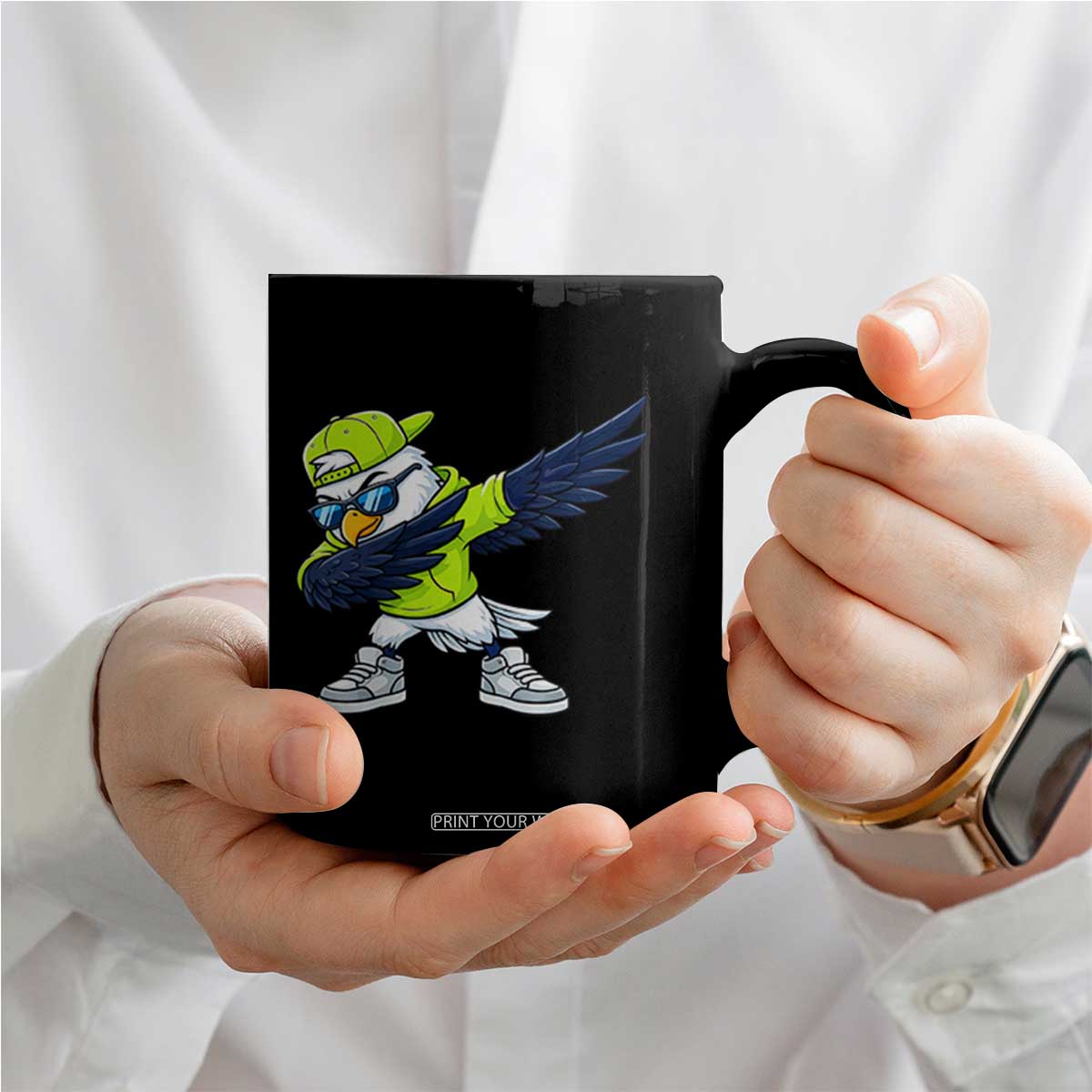 Cool Dabbing Hawk Sports Graphic Coffee Mug Neon Green Game Day Fan