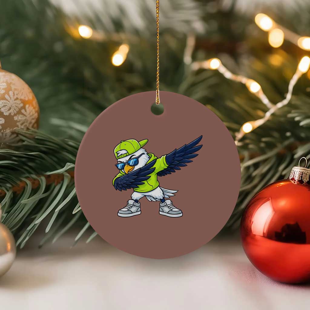 Cool Dabbing Hawk Sports Graphic Ceramic Ornament Neon Green Game Day Fan