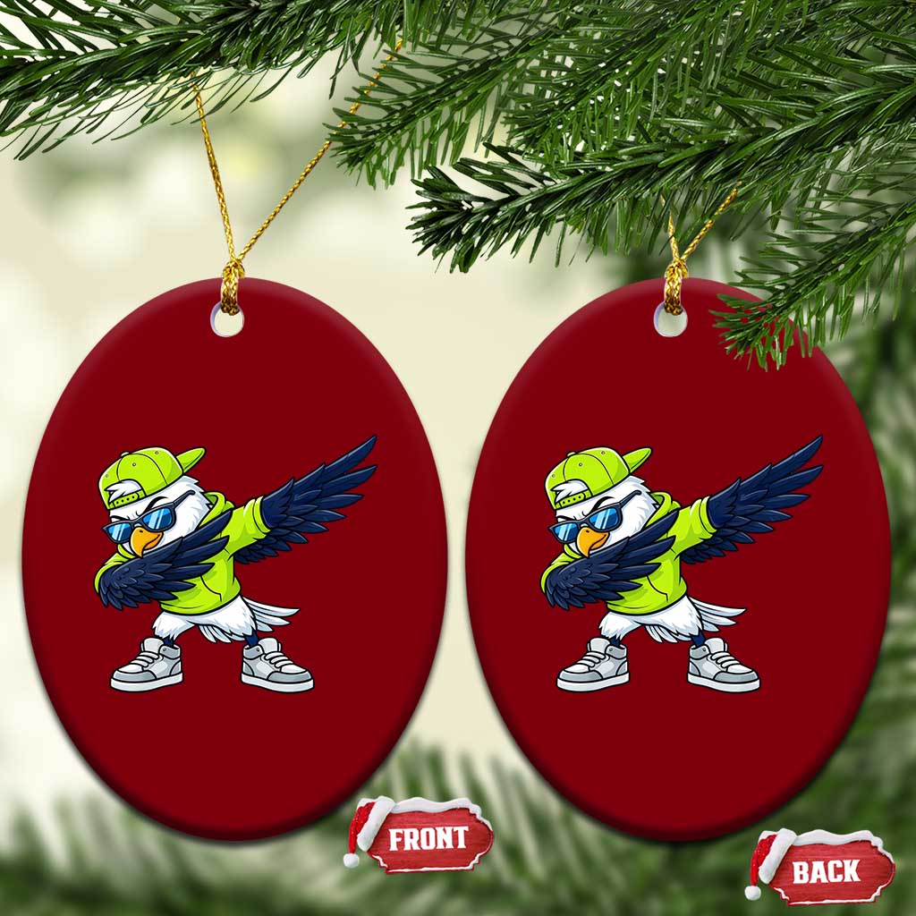 Cool Dabbing Hawk Sports Graphic Ceramic Ornament Neon Green Game Day Fan