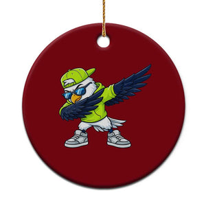 Cool Dabbing Hawk Sports Graphic Ceramic Ornament Neon Green Game Day Fan