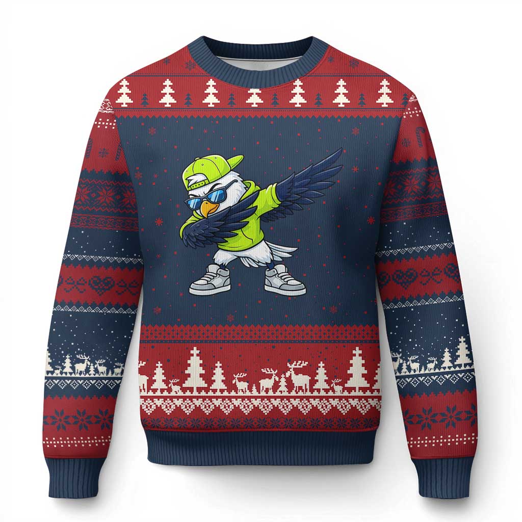 Cool Dabbing Hawk Sports Graphic Ugly Christmas Sweater Neon Green Game Day Fan TS02 Navy Red Print Your Wear