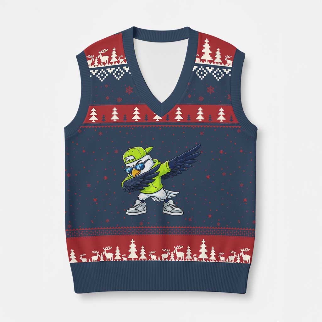 Cool Dabbing Hawk Sports Graphic V-Neck Knit Sweater Vest Neon Green Game Day Fan TS02 Navy Red Print Your Wear