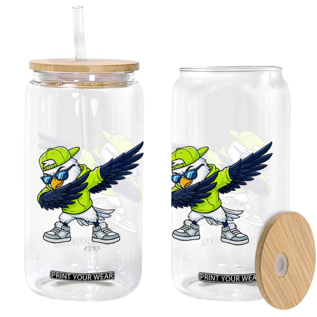 Cool Dabbing Hawk Sports Graphic Glass Can Neon Green Game Day Fan