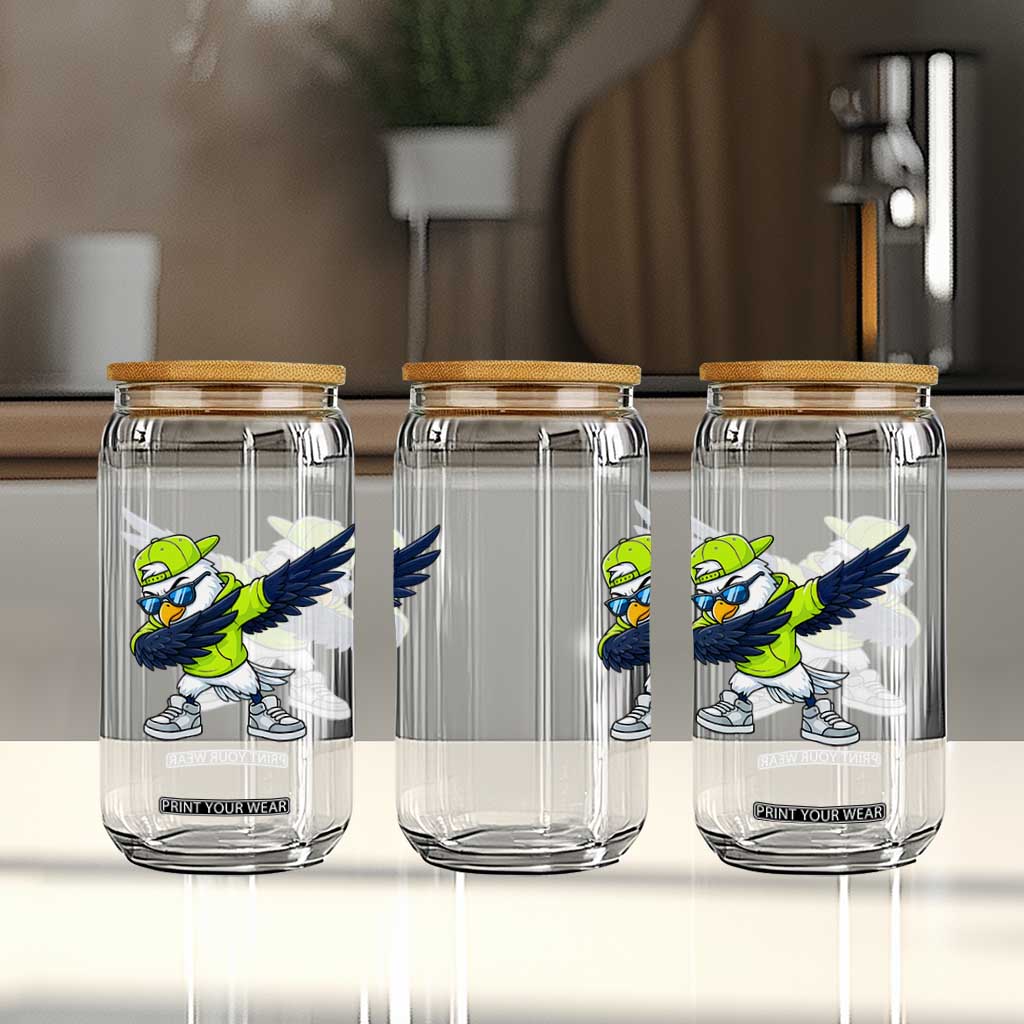 Cool Dabbing Hawk Sports Graphic Glass Can Neon Green Game Day Fan