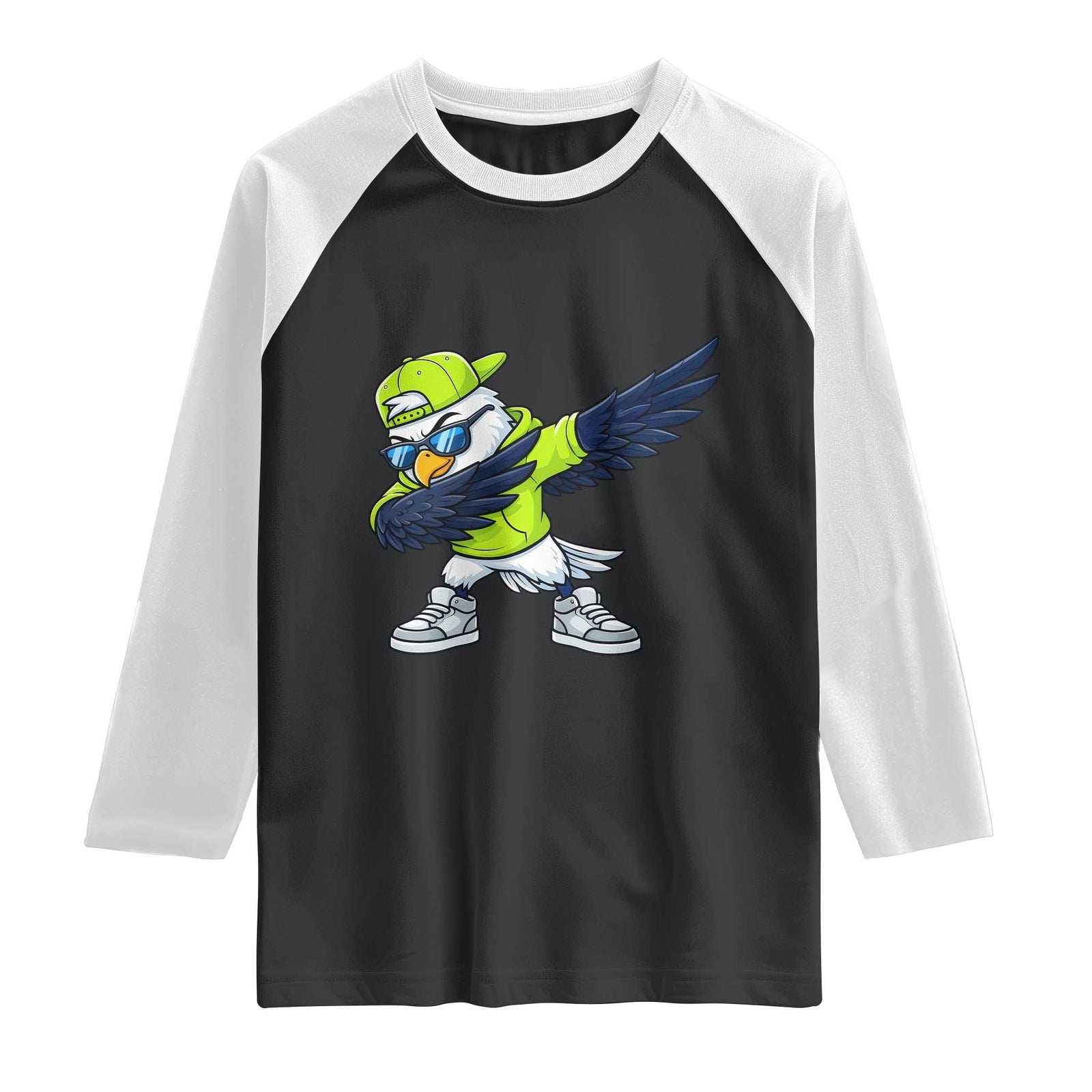 Cool Dabbing Hawk Sports Graphic Raglan Shirt Neon Green Game Day Fan TS02 Black White Print Your Wear