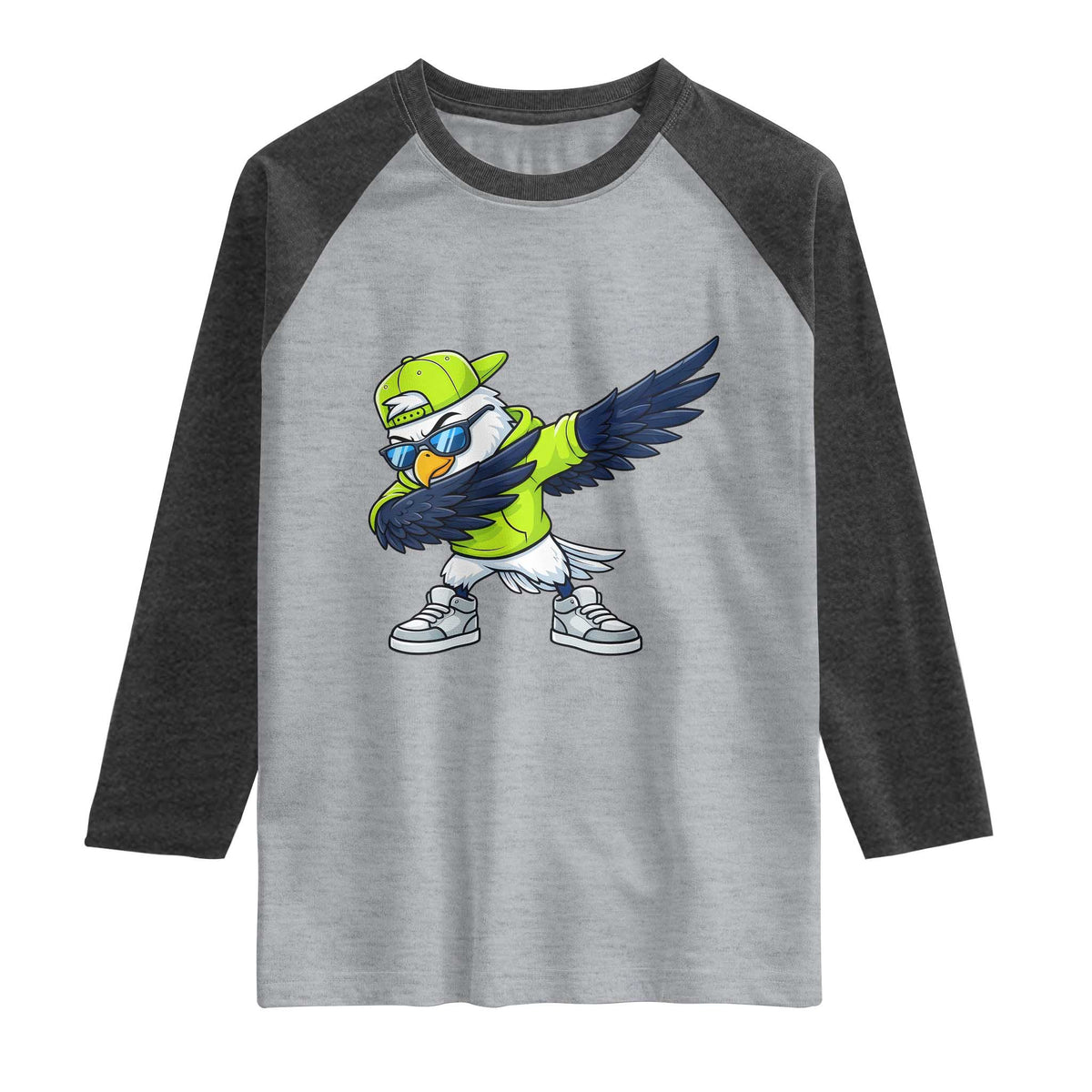 Cool Dabbing Hawk Sports Graphic Raglan Shirt Neon Green Game Day Fan