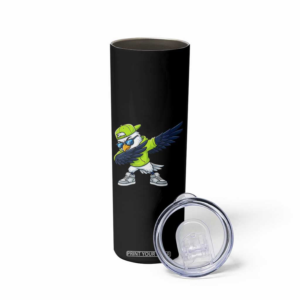 Cool Dabbing Hawk Sports Graphic Skinny Tumbler Neon Green Game Day Fan