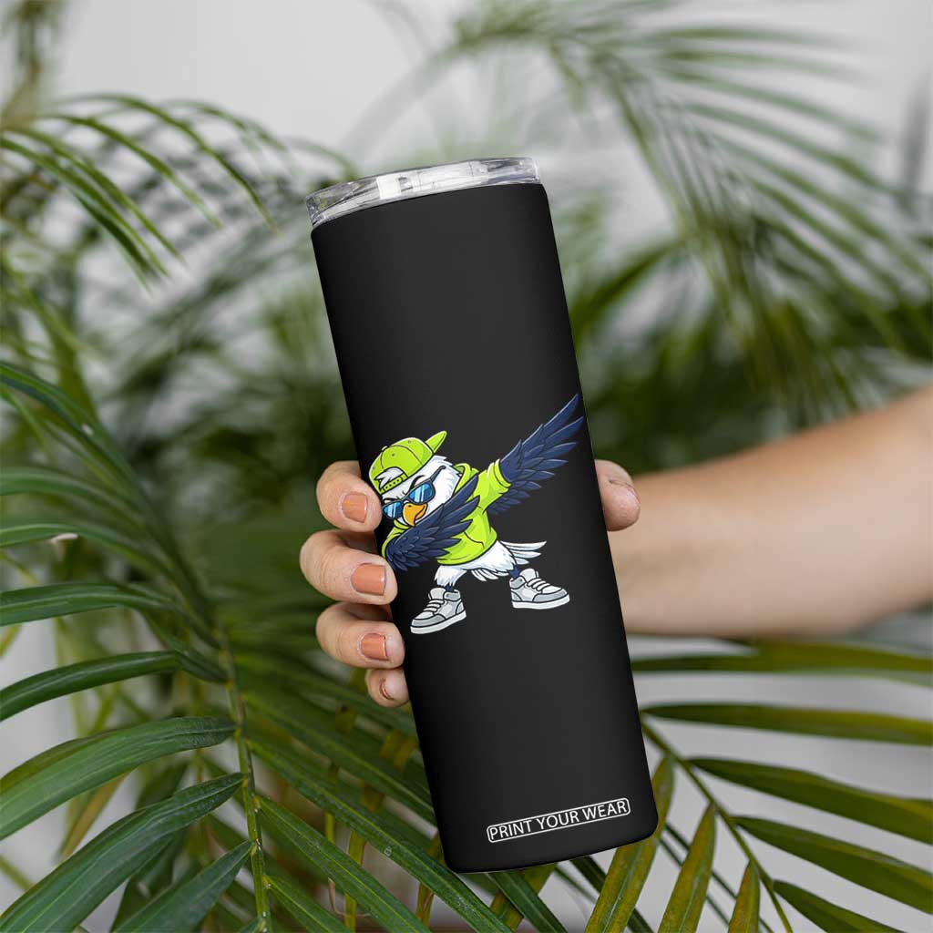 Cool Dabbing Hawk Sports Graphic Skinny Tumbler Neon Green Game Day Fan
