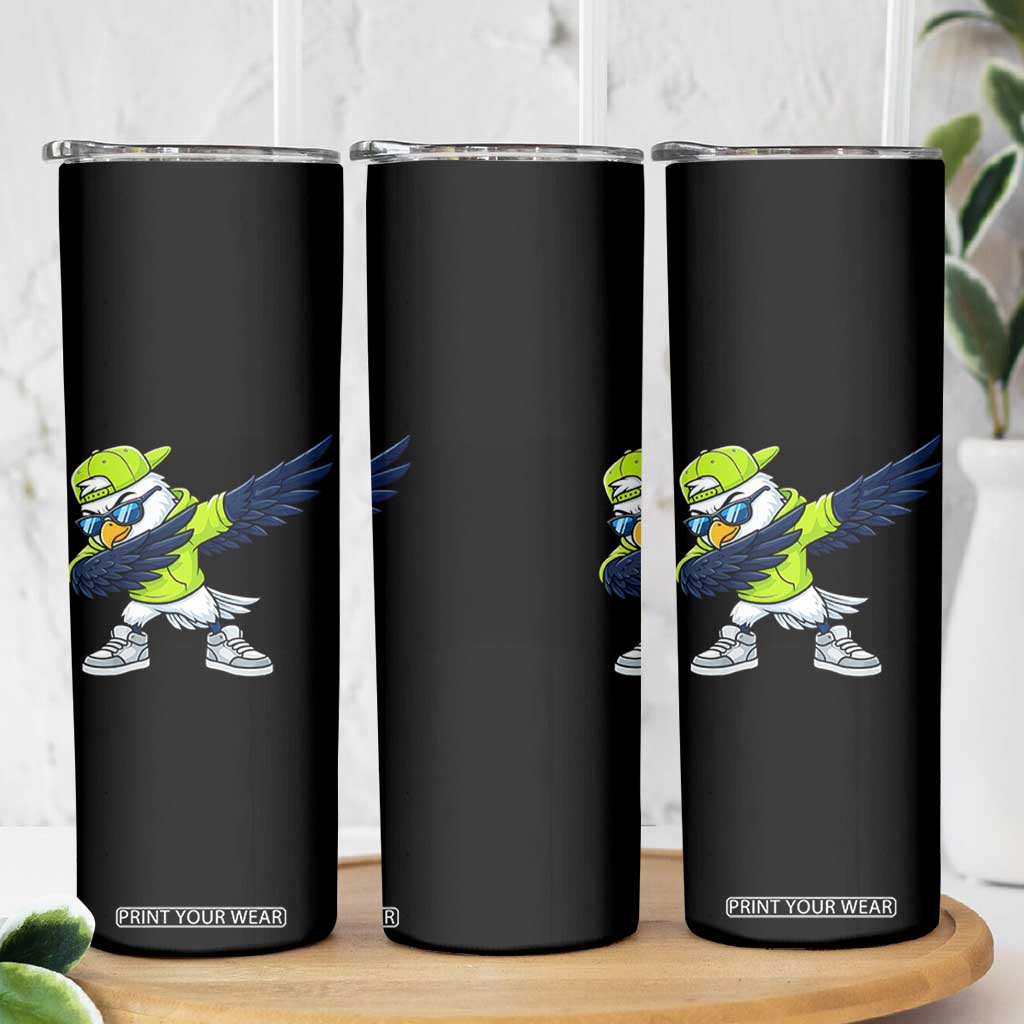 Cool Dabbing Hawk Sports Graphic Skinny Tumbler Neon Green Game Day Fan