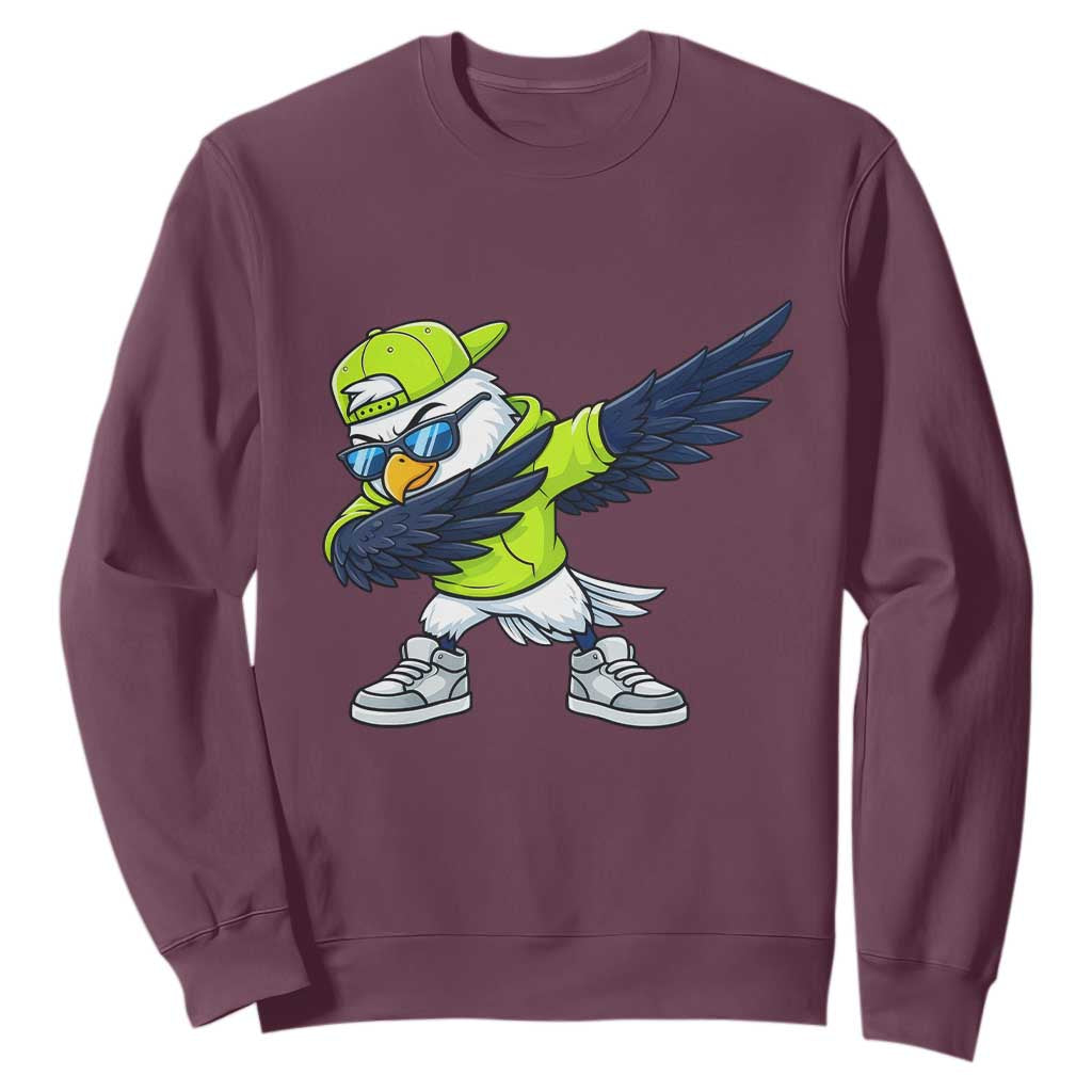 Cool Dabbing Hawk Sports Graphic Sweatshirt Neon Green Game Day Fan