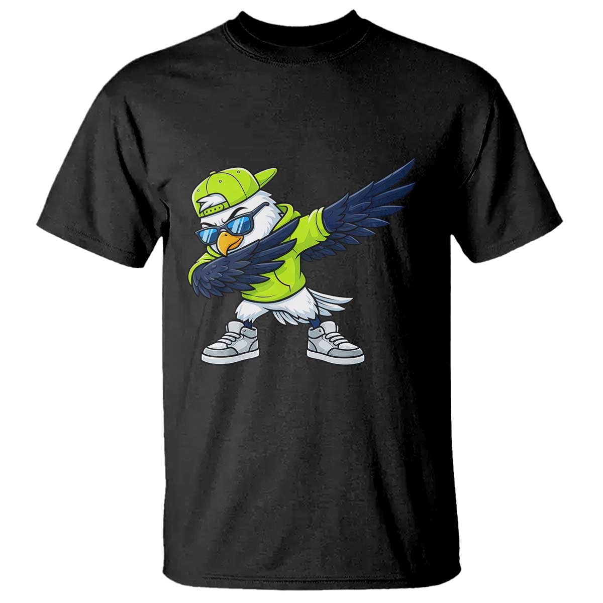 Cool Dabbing Hawk Sports Graphic T Shirt Neon Green Game Day Fan TS02 Black Print Your Wear
