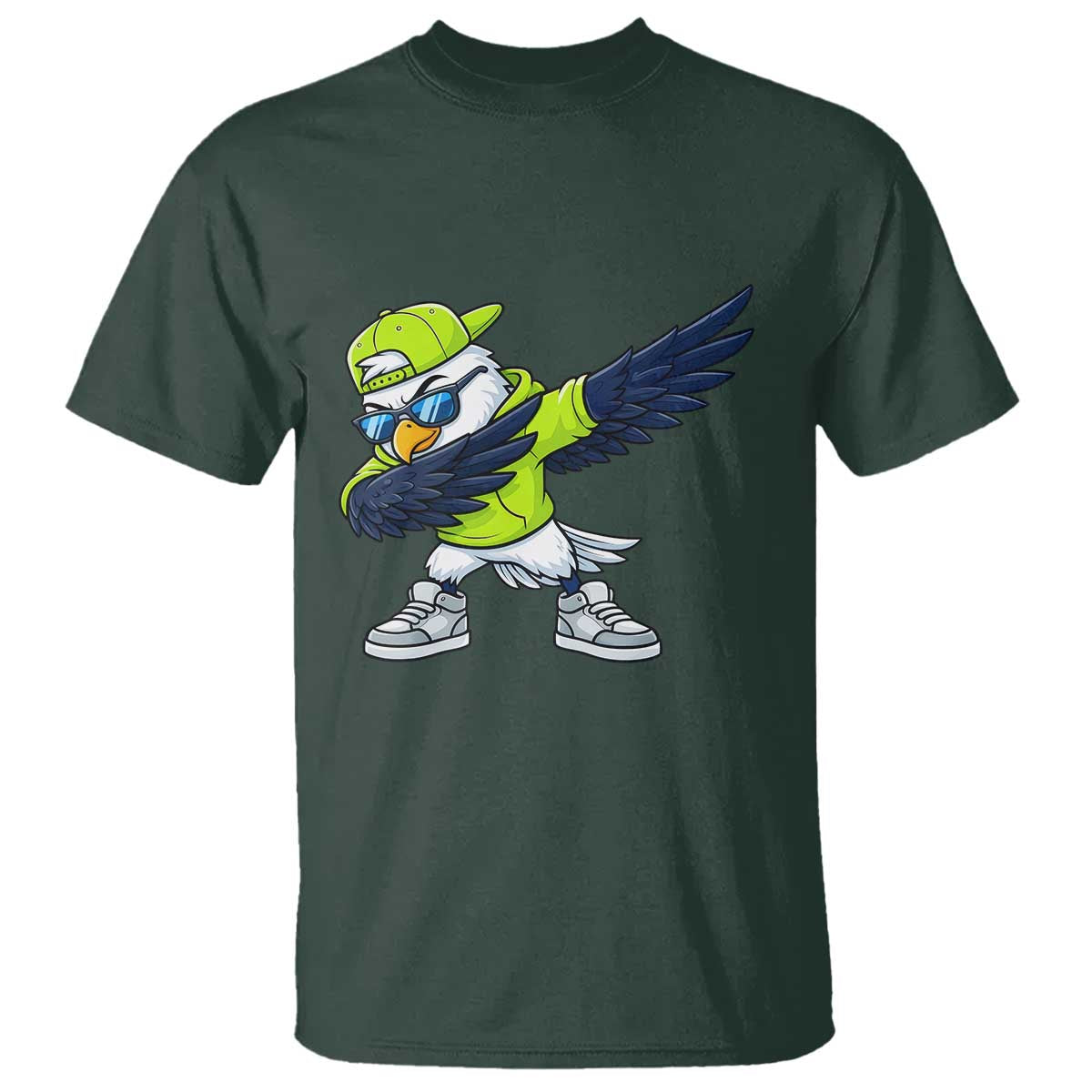 Cool Dabbing Hawk Sports Graphic T Shirt Neon Green Game Day Fan