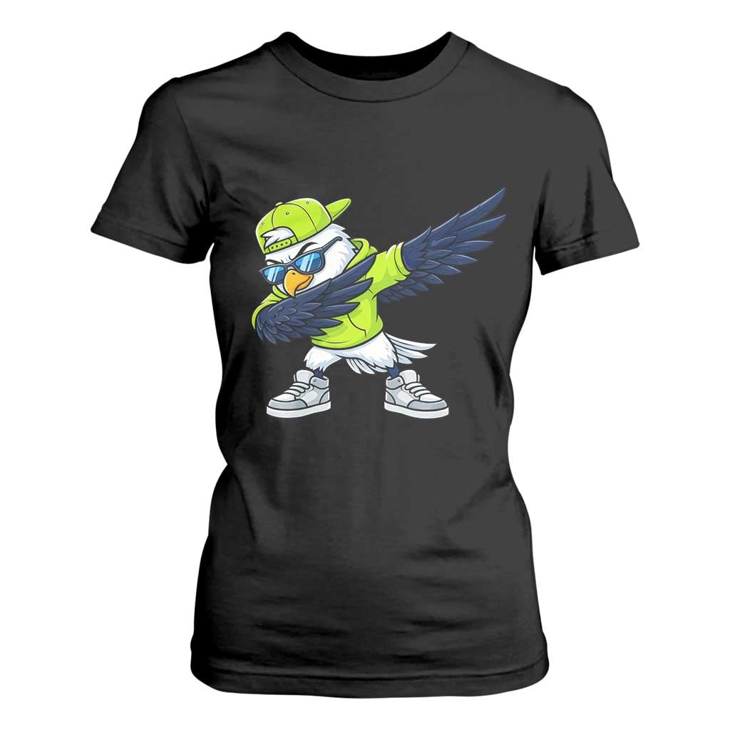 Cool Dabbing Hawk Sports Graphic T Shirt For Women Neon Green Game Day Fan