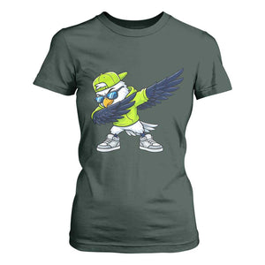 Cool Dabbing Hawk Sports Graphic T Shirt For Women Neon Green Game Day Fan