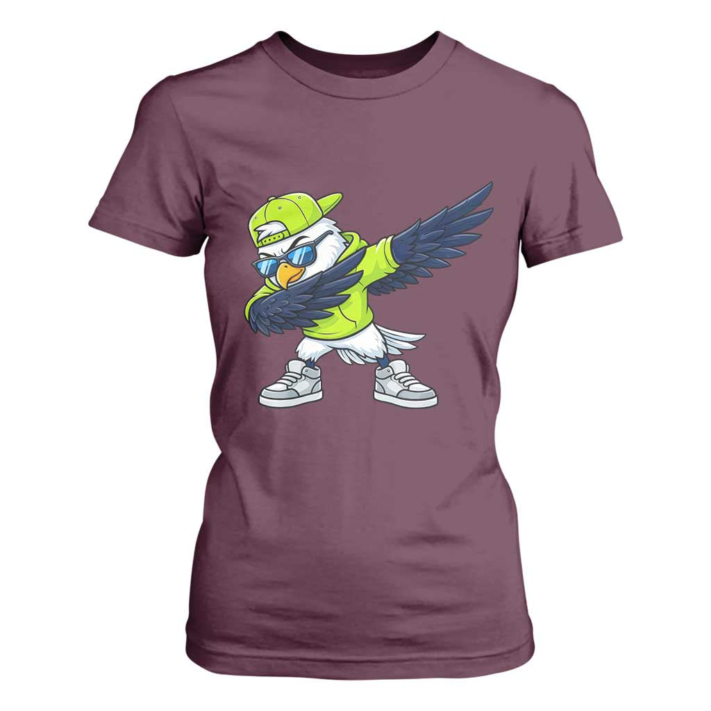 Cool Dabbing Hawk Sports Graphic T Shirt For Women Neon Green Game Day Fan