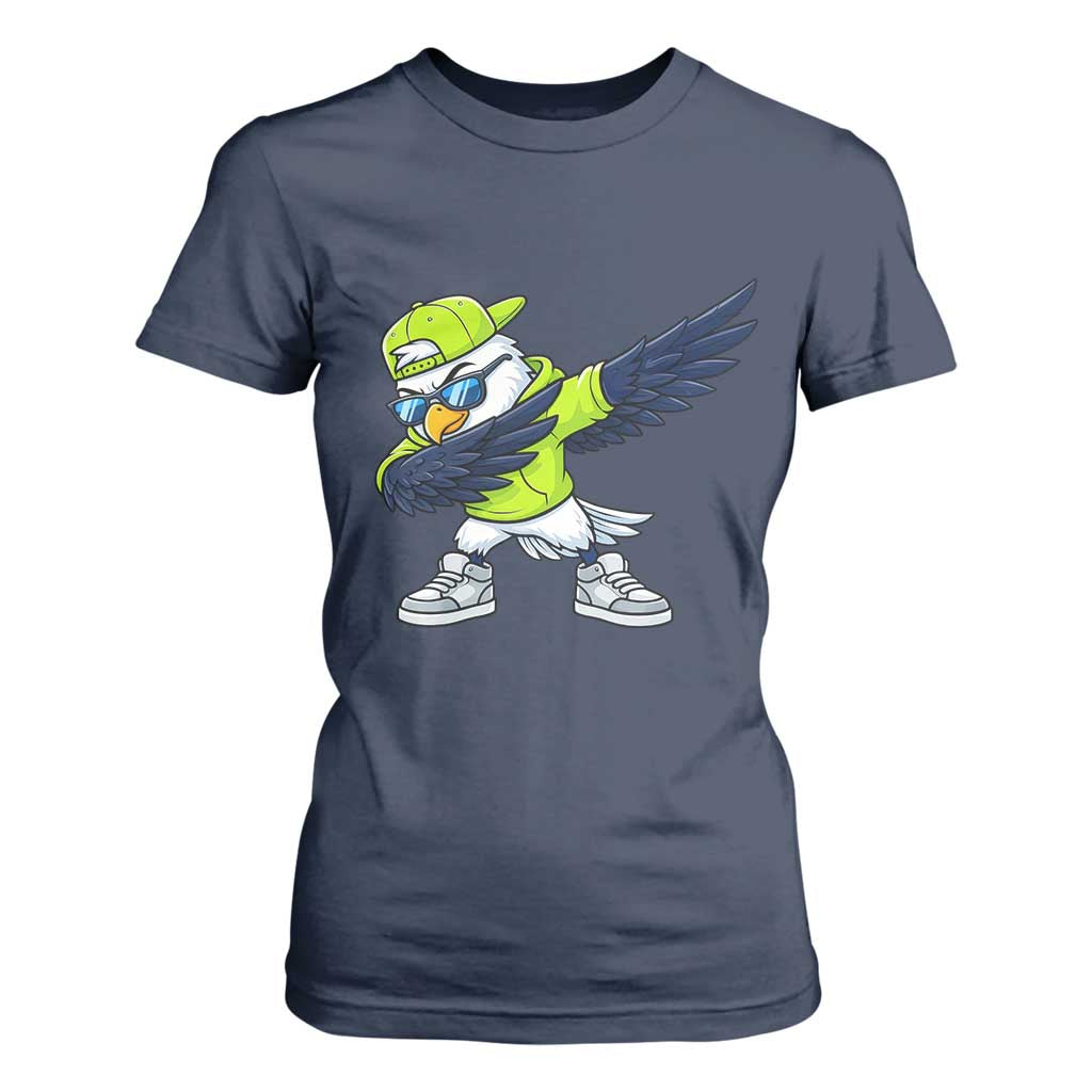 Cool Dabbing Hawk Sports Graphic T Shirt For Women Neon Green Game Day Fan