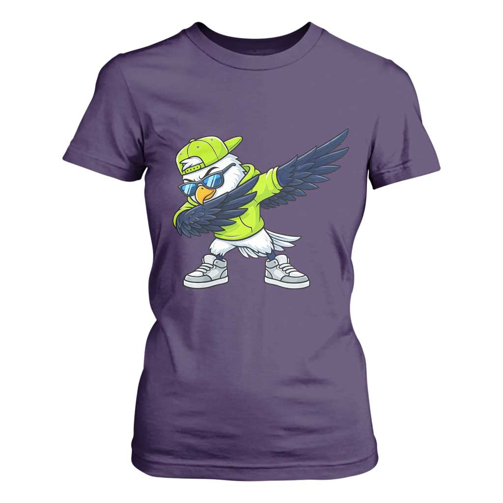 Cool Dabbing Hawk Sports Graphic T Shirt For Women Neon Green Game Day Fan