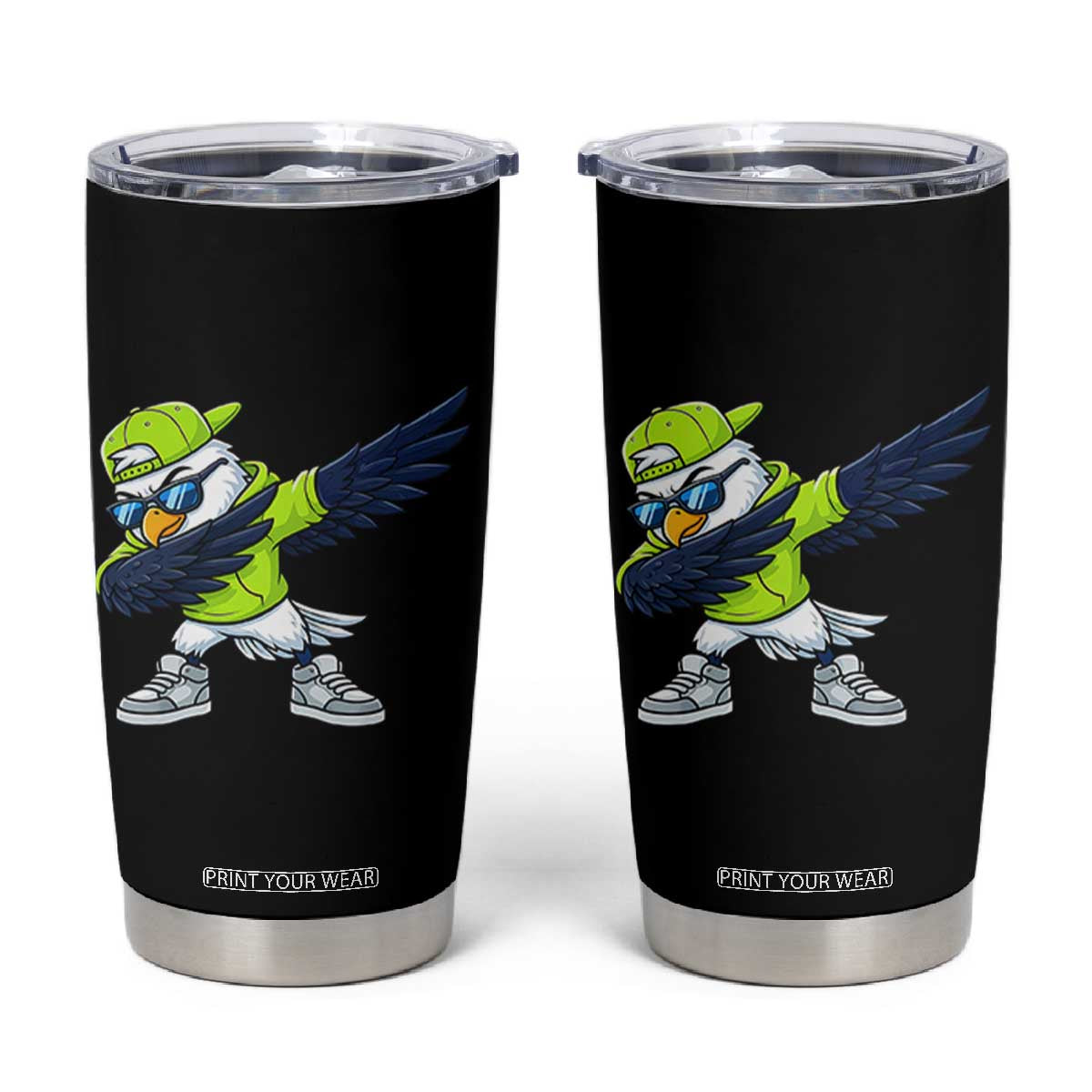 Cool Dabbing Hawk Sports Graphic Tumbler Cup Neon Green Game Day Fan