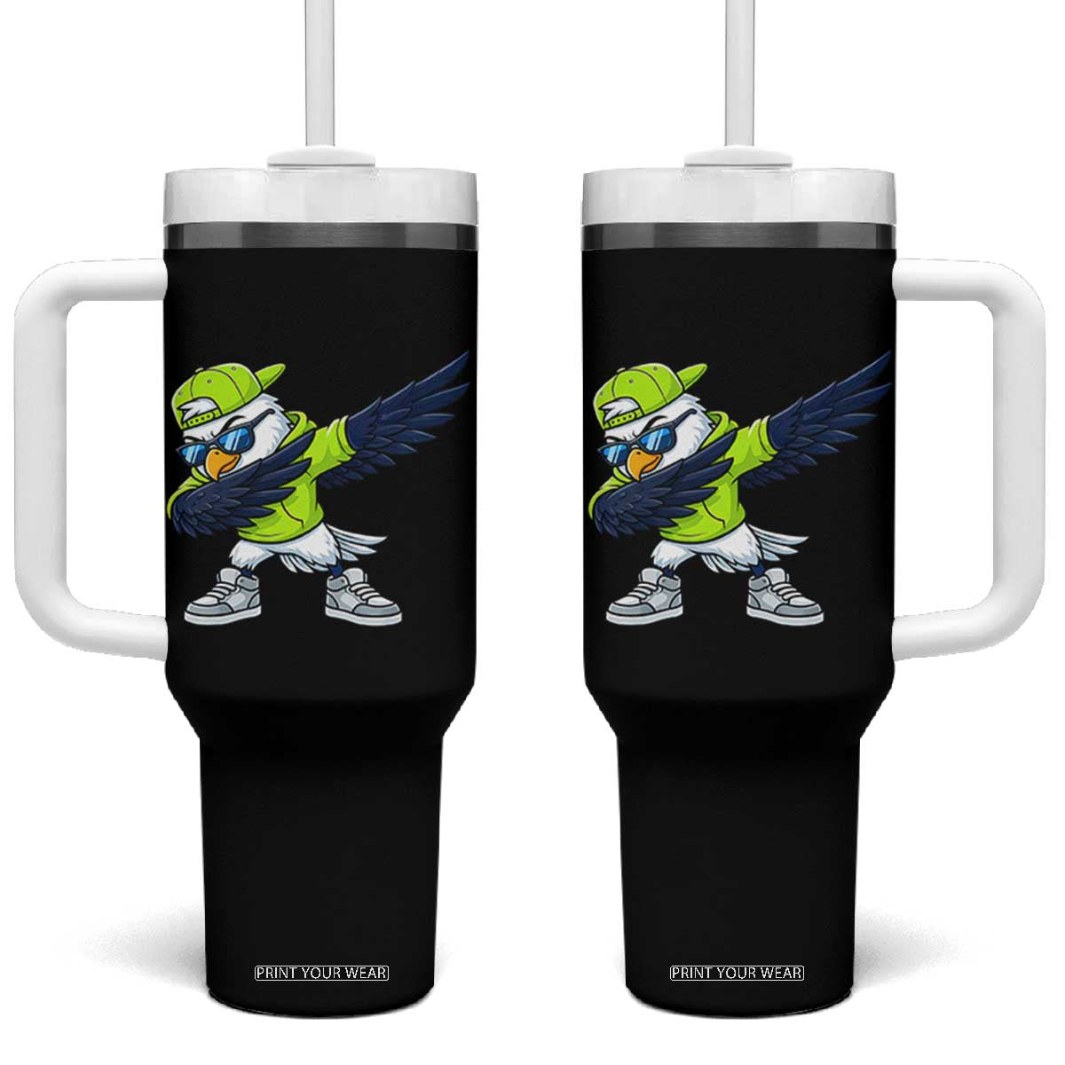 Cool Dabbing Hawk Sports Graphic Tumbler With Handle Neon Green Game Day Fan