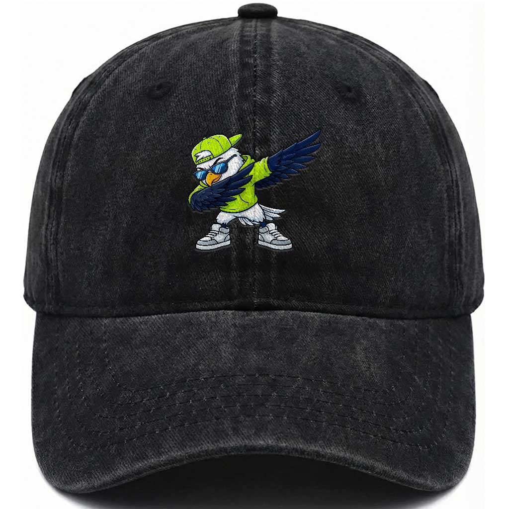 Cool Dabbing Hawk Sports Graphic Washed Cotton Baseball Cap Neon Green Game Day Fan TS02 Print Your Wear