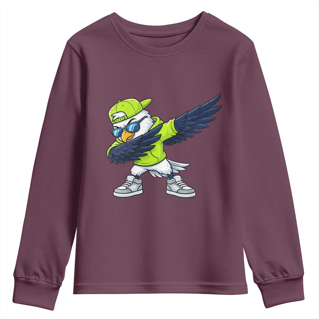 Cool Dabbing Hawk Sports Graphic Youth Sweatshirt Neon Green Game Day Fan