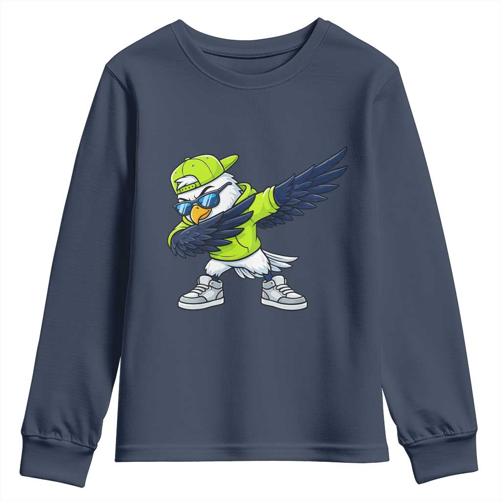 Cool Dabbing Hawk Sports Graphic Youth Sweatshirt Neon Green Game Day Fan