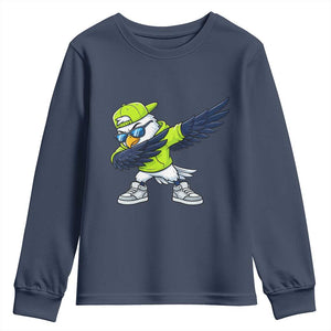 Cool Dabbing Hawk Sports Graphic Youth Sweatshirt Neon Green Game Day Fan