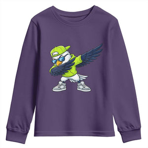 Cool Dabbing Hawk Sports Graphic Youth Sweatshirt Neon Green Game Day Fan