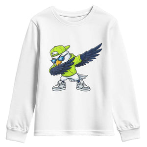 Cool Dabbing Hawk Sports Graphic Youth Sweatshirt Neon Green Game Day Fan