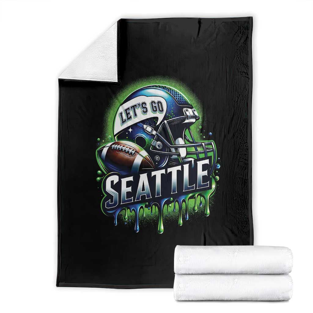 Lets Go Seattle Athletic Helmet Dripping Style Graphic Throw Blanket Game Day Sports Fan TS02 Black Print Your Wear