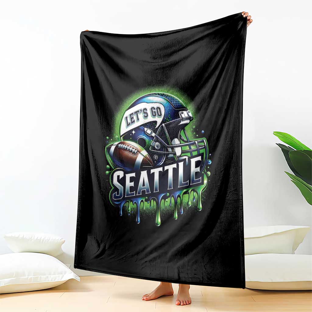 Lets Go Seattle Athletic Helmet Dripping Style Graphic Throw Blanket Game Day Sports Fan