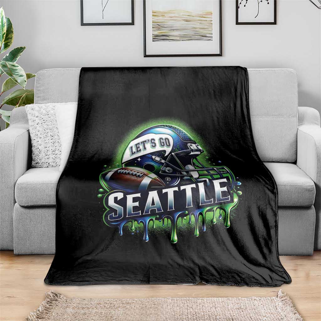 Lets Go Seattle Athletic Helmet Dripping Style Graphic Throw Blanket Game Day Sports Fan