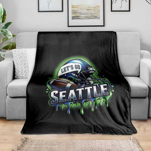 Lets Go Seattle Athletic Helmet Dripping Style Graphic Throw Blanket Game Day Sports Fan