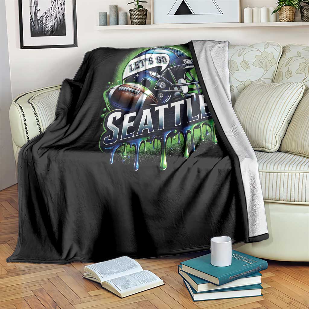 Lets Go Seattle Athletic Helmet Dripping Style Graphic Throw Blanket Game Day Sports Fan