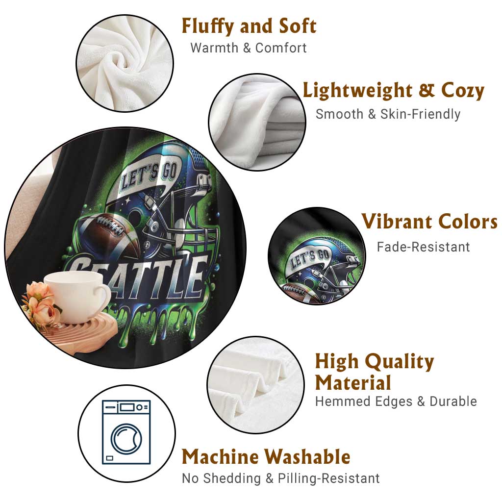 Lets Go Seattle Athletic Helmet Dripping Style Graphic Throw Blanket Game Day Sports Fan